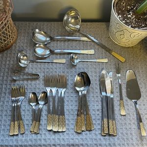 Vintage Silver and Gold Silverware 30 Piece Set